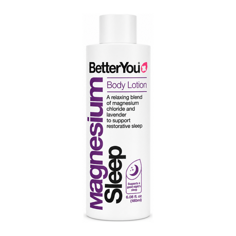 BetterYou Magnesium Sleep Lotion by BetterYou Natural Beauty — front view showing product label and branding, studio product photo on white background