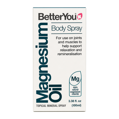 BetterYou Magnesium Oil Original spray by BetterYou Natural Remedies — front view showing product label and branding, studio product photo on white background