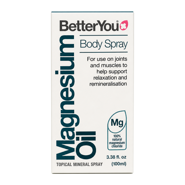 BetterYou Magnesium Oil Original spray by BetterYou Natural Remedies — front view showing product label and branding, studio product photo on white background