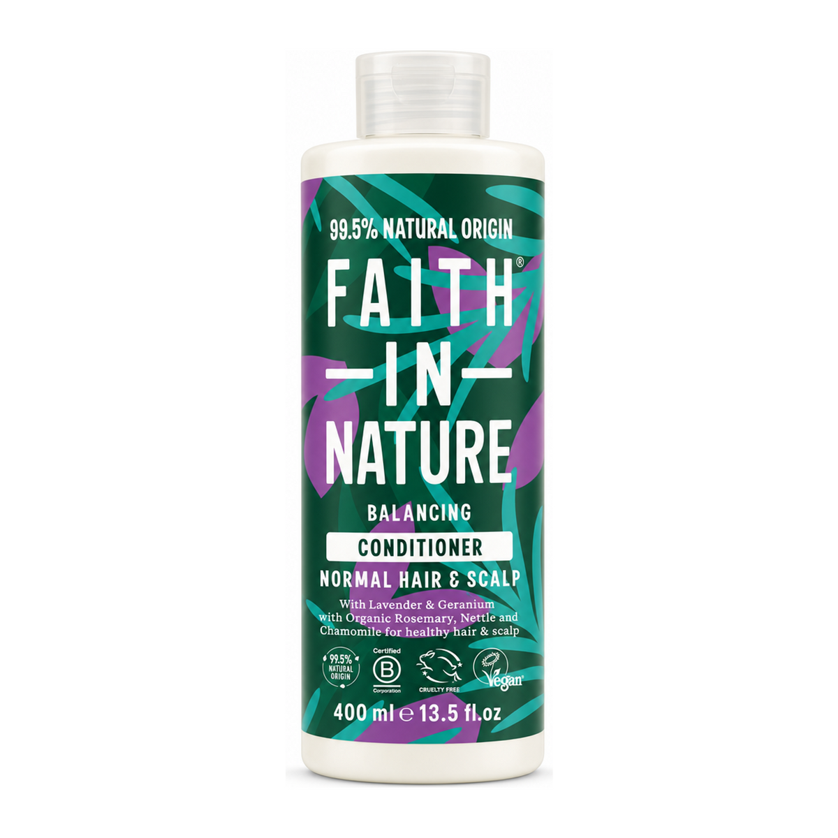 Faith in Nature Lavender & Geranium Conditioner by Faith In Nature Natural Beauty — front view showing product label and branding, studio product photo on white background
