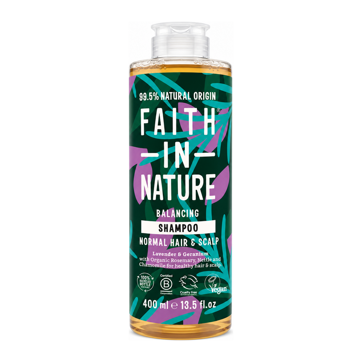 Faith in Nature Lavender & Geranium Shampoo by Faith In Nature Natural Beauty — front view showing product label and branding, studio product photo on white background