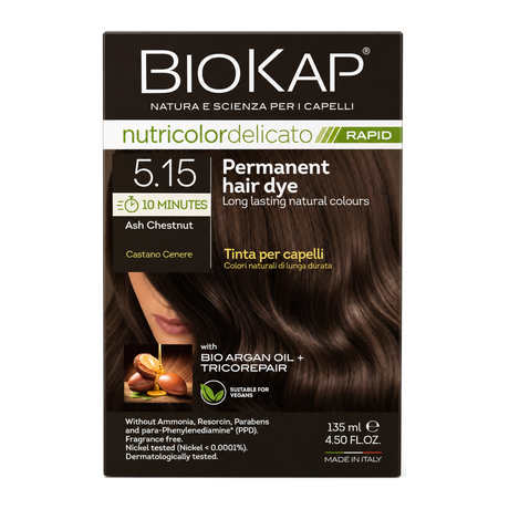 BioKap Ash Chestnut 5.15 Hair Dye by BioKap Natural Beauty — front view showing product label and branding, studio product photo on white background
