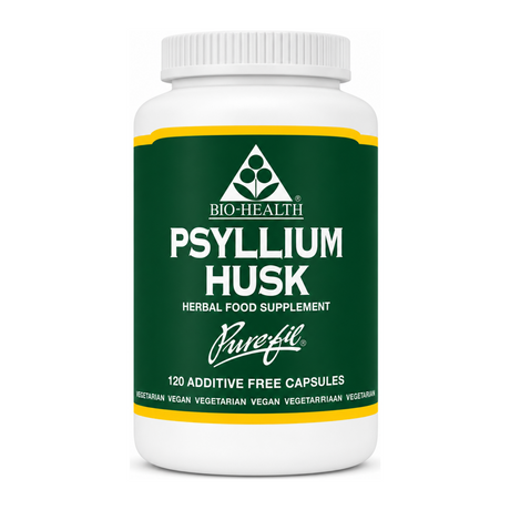 Bio Health Psyllium Husk 120 capsules by Bio-Health Natural Remedies — front view showing product label and branding, studio product photo on white background