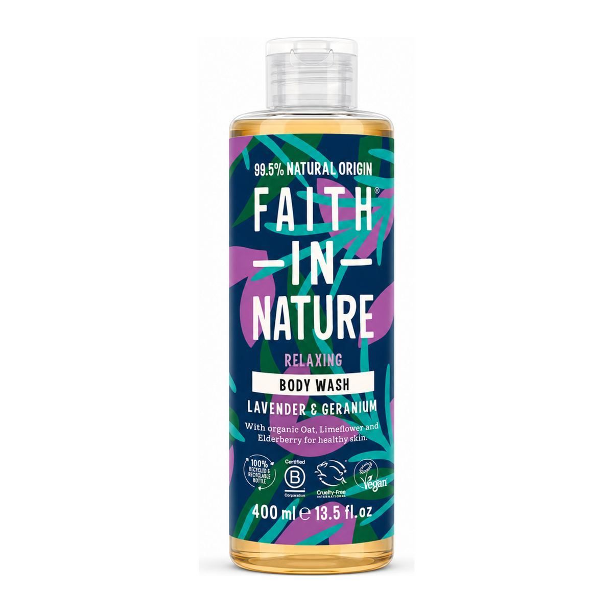 Faith in Nature Lavender & Geranium Body Wash by Faith In Nature Natural Beauty — front view showing product label and branding, studio product photo on white background