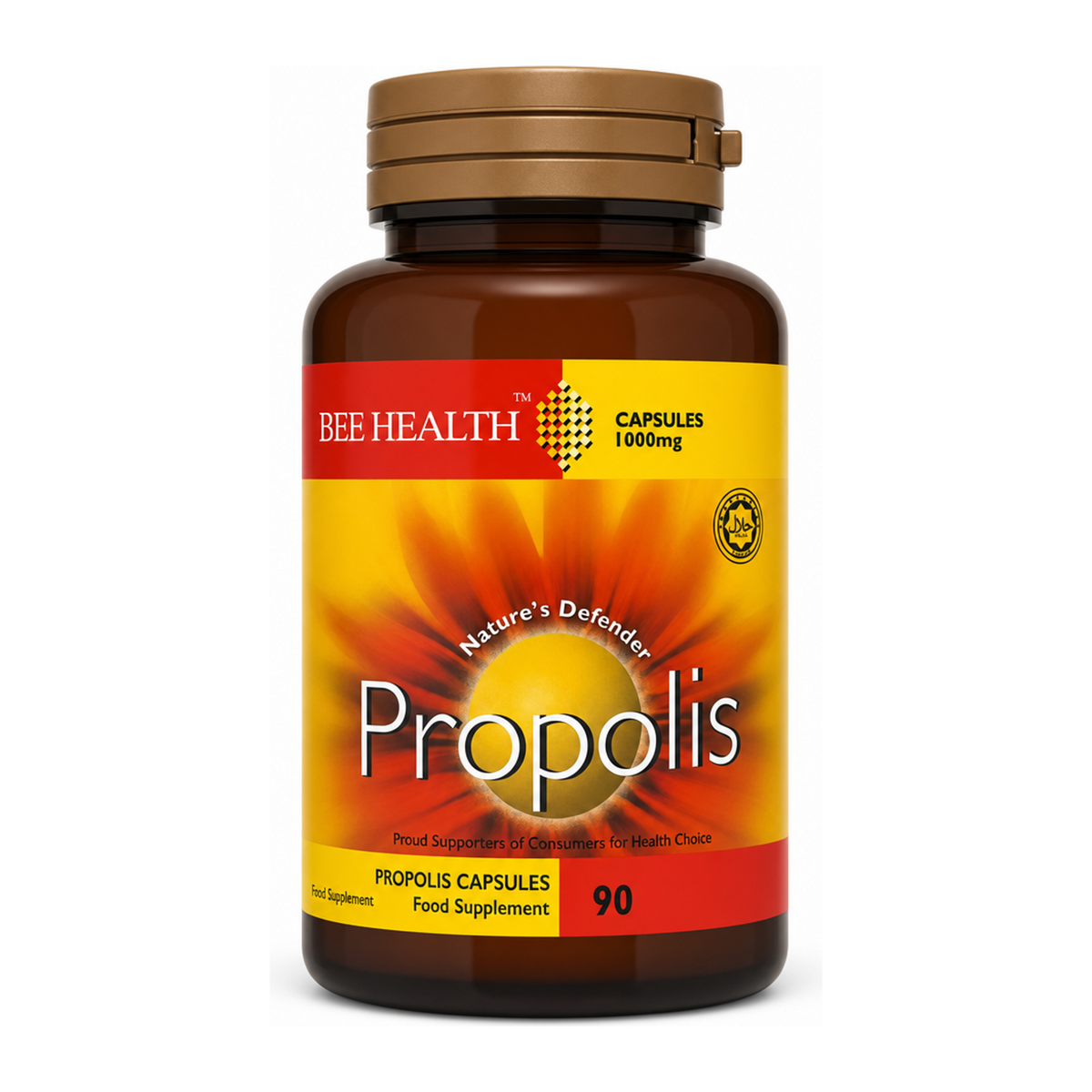 Bee Health Propolis Capsules 30 x 1000mg by Bee Health — front view showing product label and branding, studio product photo on white background