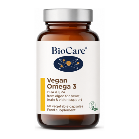 Biocare Vegan Omega-3ules by BioCare Natural Remedies — front view showing product label and branding, studio product photo on white background