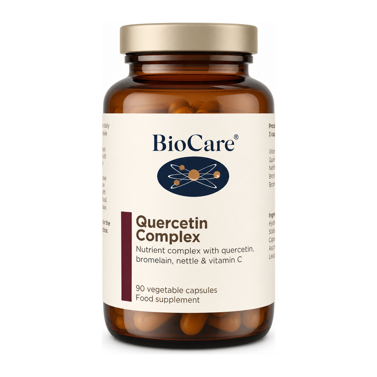 Biocare Quercetin Complex 90 Capsules by BioCare Natural Remedies — front view showing product label and branding, studio product photo on white background