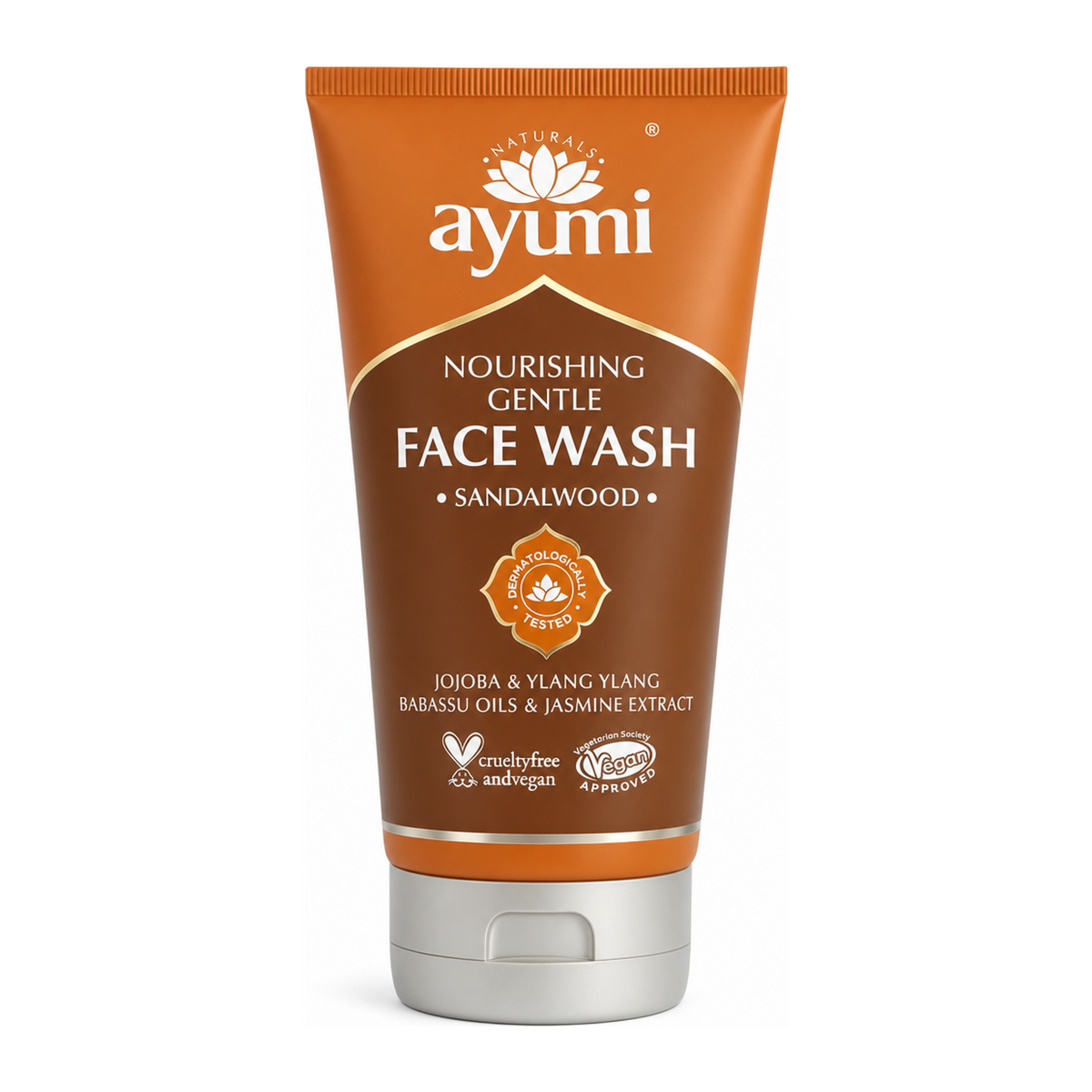 Ayumi Sandalwood Face Wash by Ayumi Natural Beauty — front view showing product label and branding, studio product photo on white background