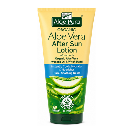 Aloe Pura Aloe Vera After Sun Lotion by Aloe Pura Natural Beauty — front view showing product label and branding, studio product photo on white background