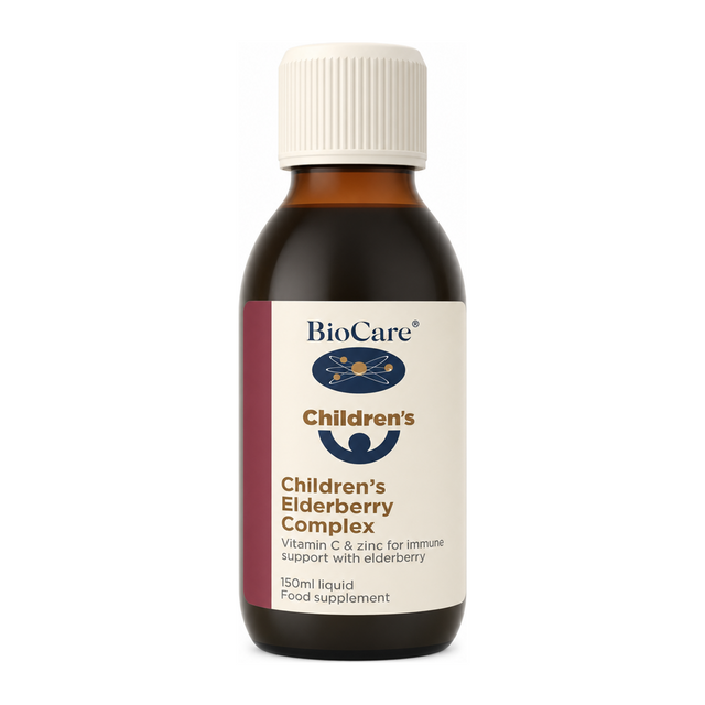 Biocare Children's Elderberry Complex by BioCare Natural Remedies — front view showing product label and branding, studio product photo on white background