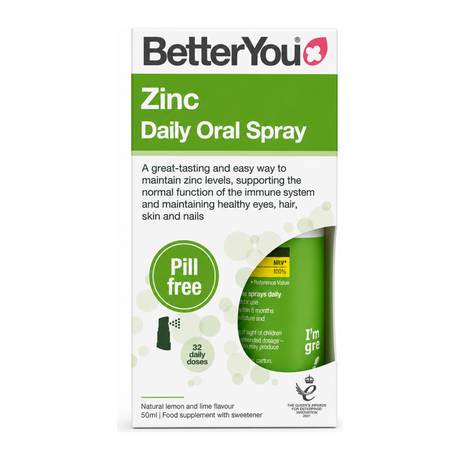 BetterYou Zinc Daily Oral Spray 10mg by BetterYou Natural Remedies — front view showing product label and branding, studio product photo on white background