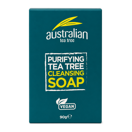 Australian Tea Tree Cleansing Soap by Australian Tea Tree Natural Beauty — front view showing product label and branding, studio product photo on white background