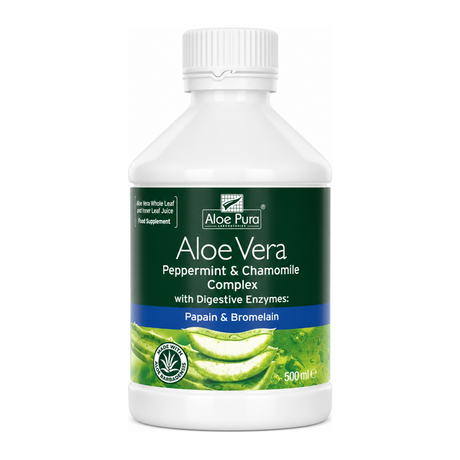 Aloe Pura Aloe Vera Peppermint & Chamomile Complex by Aloe Pura Natural Remedies — front view showing product label and branding, studio product photo on white background