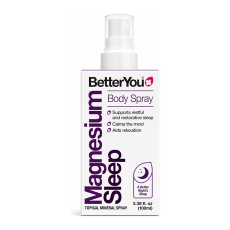 BetterYou Magnesium Sleep Body Spray by BetterYou Natural Beauty — front view showing product label and branding, studio product photo on white background