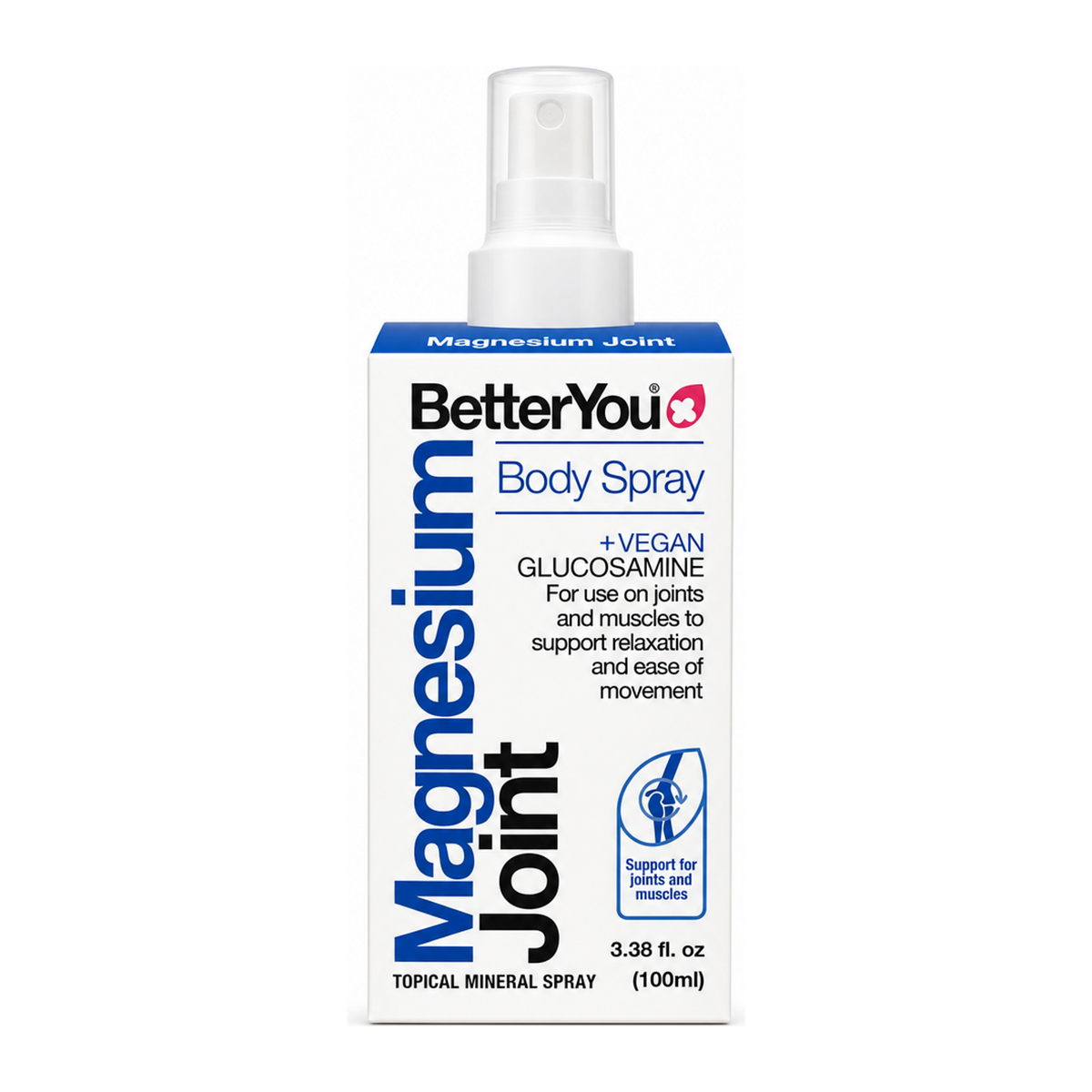BetterYou Magnesium Oil Joint spray by BetterYou Natural Remedies — front view showing product label and branding, studio product photo on white background