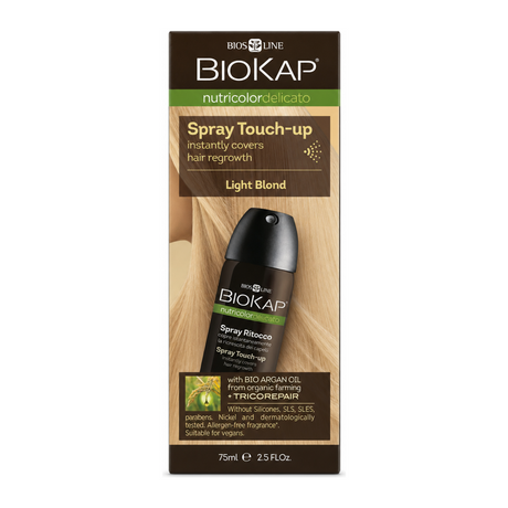 BioKap Light Blond Root Touch Up Spray by BioKap Natural Beauty — front view showing product label and branding, studio product photo on white background