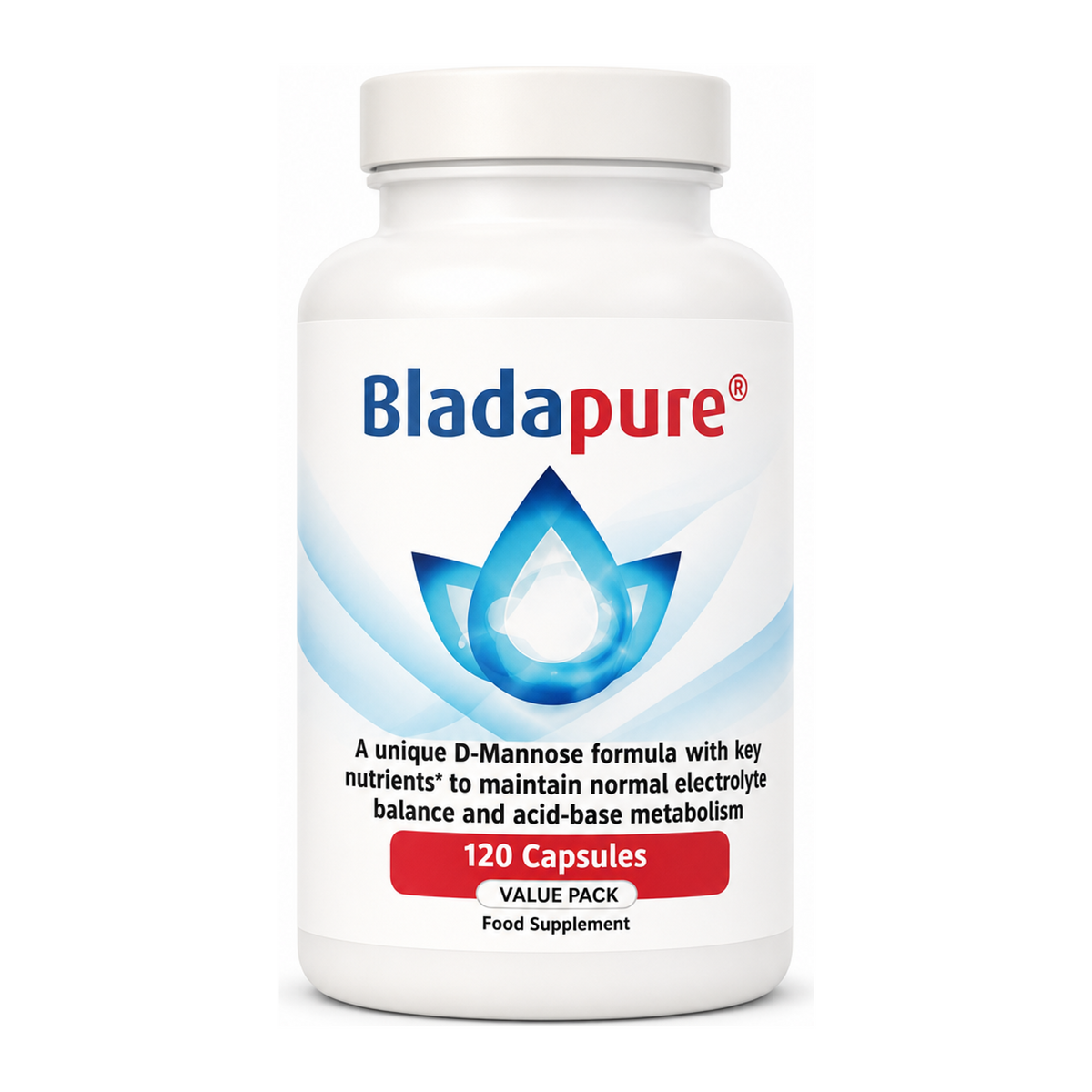 Bladapure Capsules D-Mannose Plus by Bladapure Natural Remedies — front view showing product label and branding, studio product photo on white background
