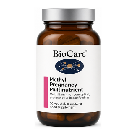 Biocare Methyl Pregnancy Multinutrient by BioCare Natural Remedies — front view showing product label and branding, studio product photo on white background