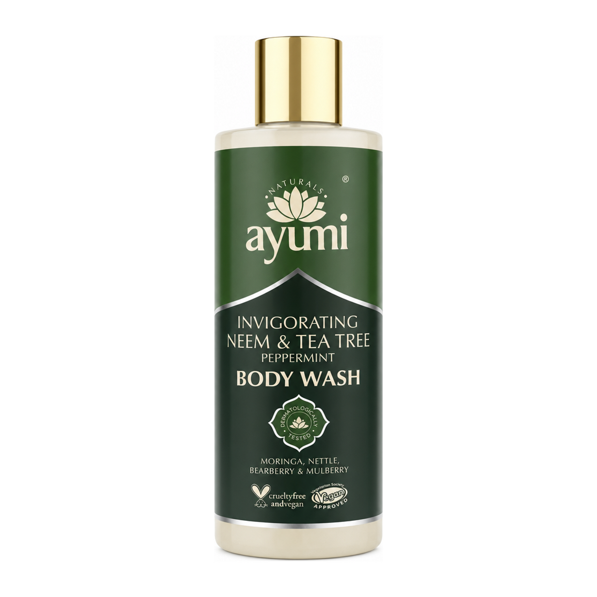 Ayumi Neem & Tea Tree Body Wash ml by Ayumi Natural Beauty — front view showing product label and branding, studio product photo on white background