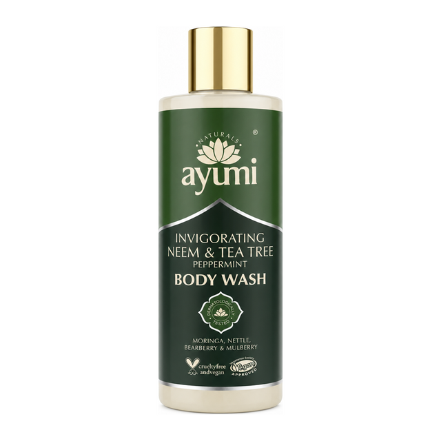 Ayumi Neem & Tea Tree Body Wash ml by Ayumi Natural Beauty — front view showing product label and branding, studio product photo on white background