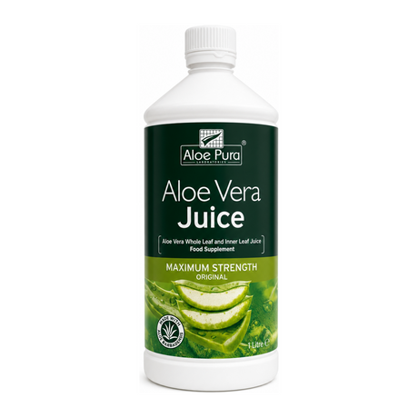 Aloe Pura Aloe Vera Juice Max Strength by Aloe Pura Natural Remedies — front view showing product label and branding, studio product photo on white background