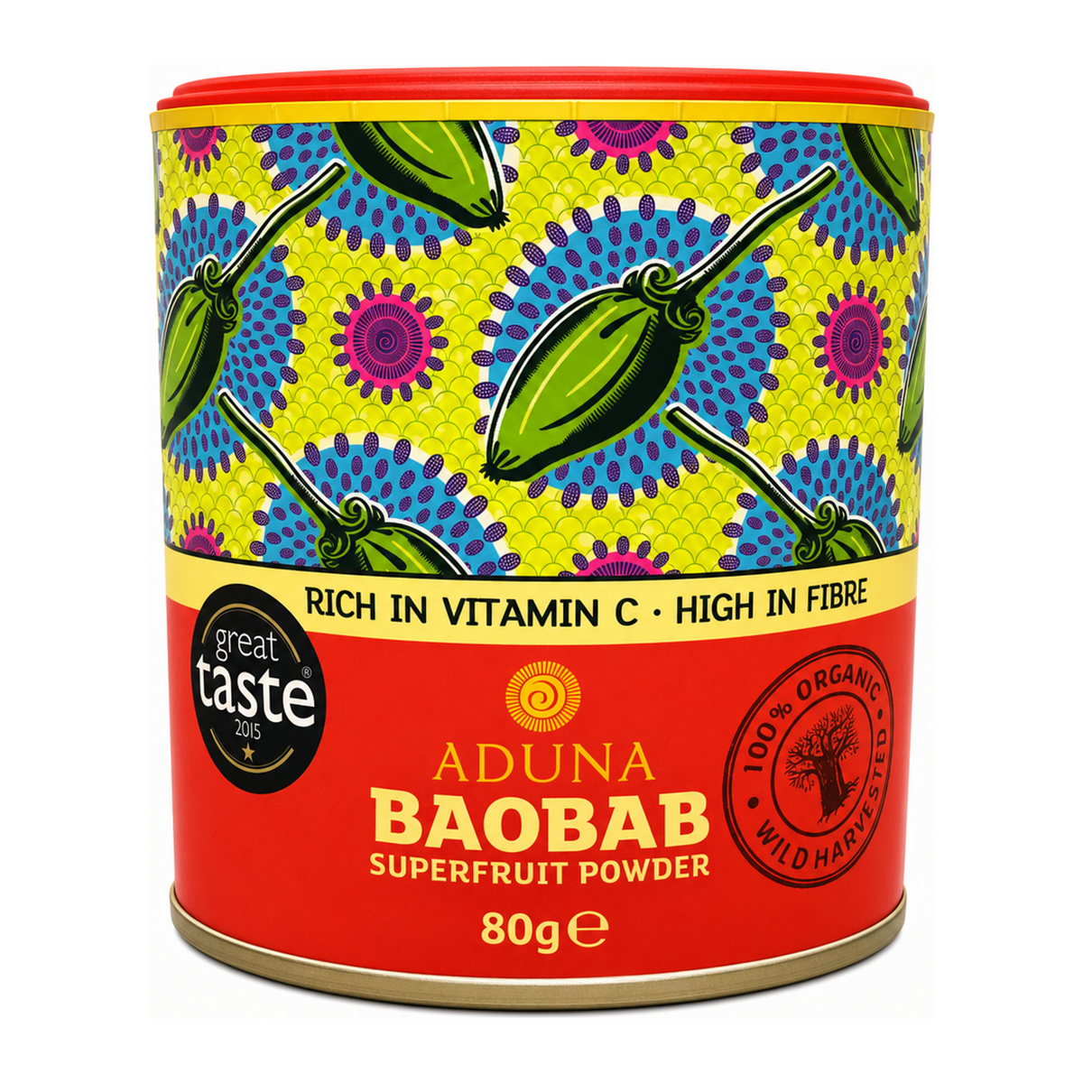 Aduna Baobab Superfruit Powder by Aduna Natural Remedies — front view showing product label and branding, studio product photo on white background