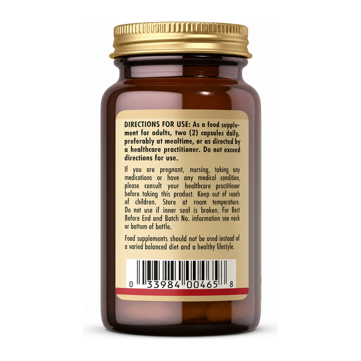 Solgar Bromelain 500 mg — back view showing ingredients and product details, studio product photo on white background