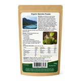 Greens Organic Spirulina Powder — back view showing ingredients and product details, studio product photo on white background