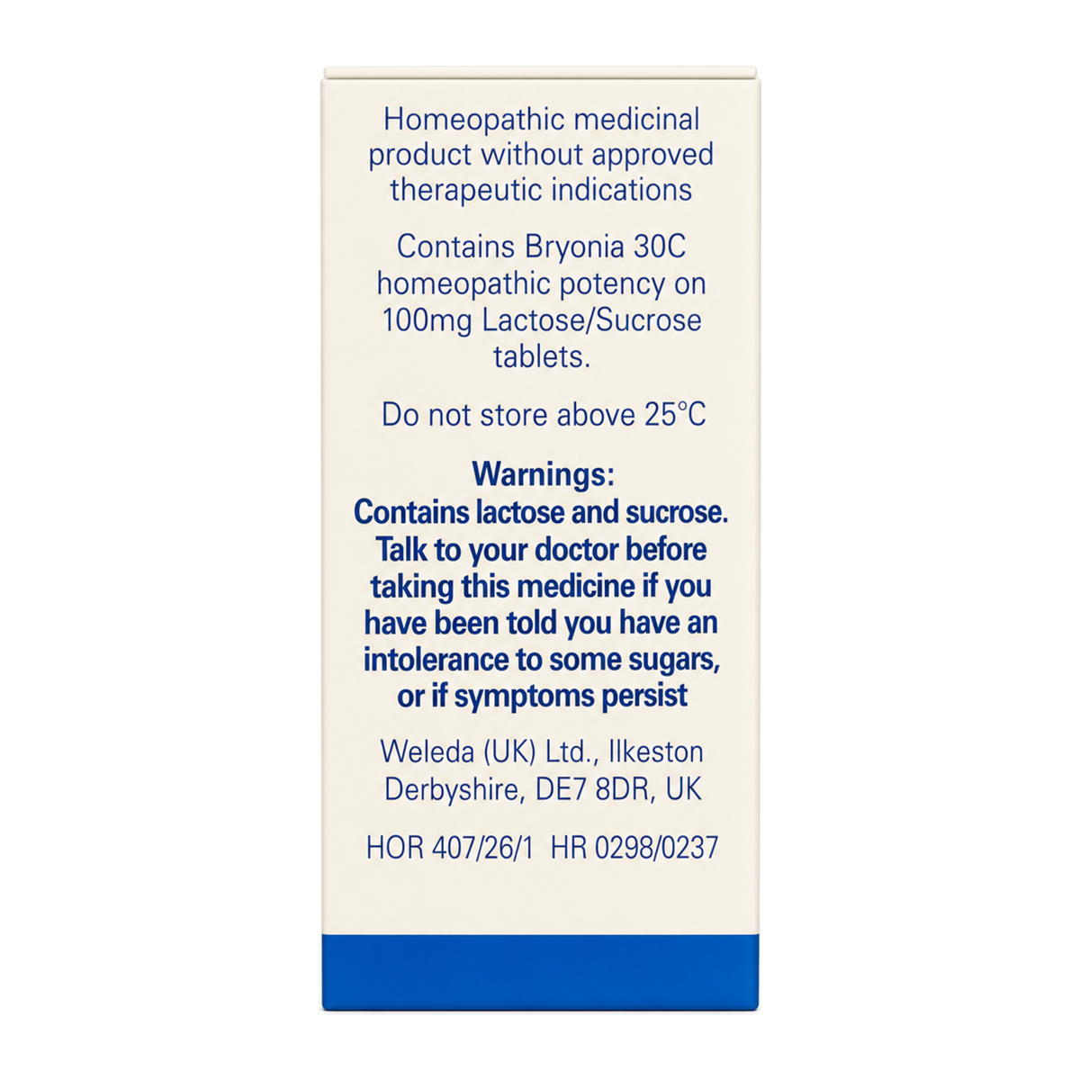 Weleda Bryonia 30C - 125 tabs — back view showing ingredients and product details, studio product photo on white background