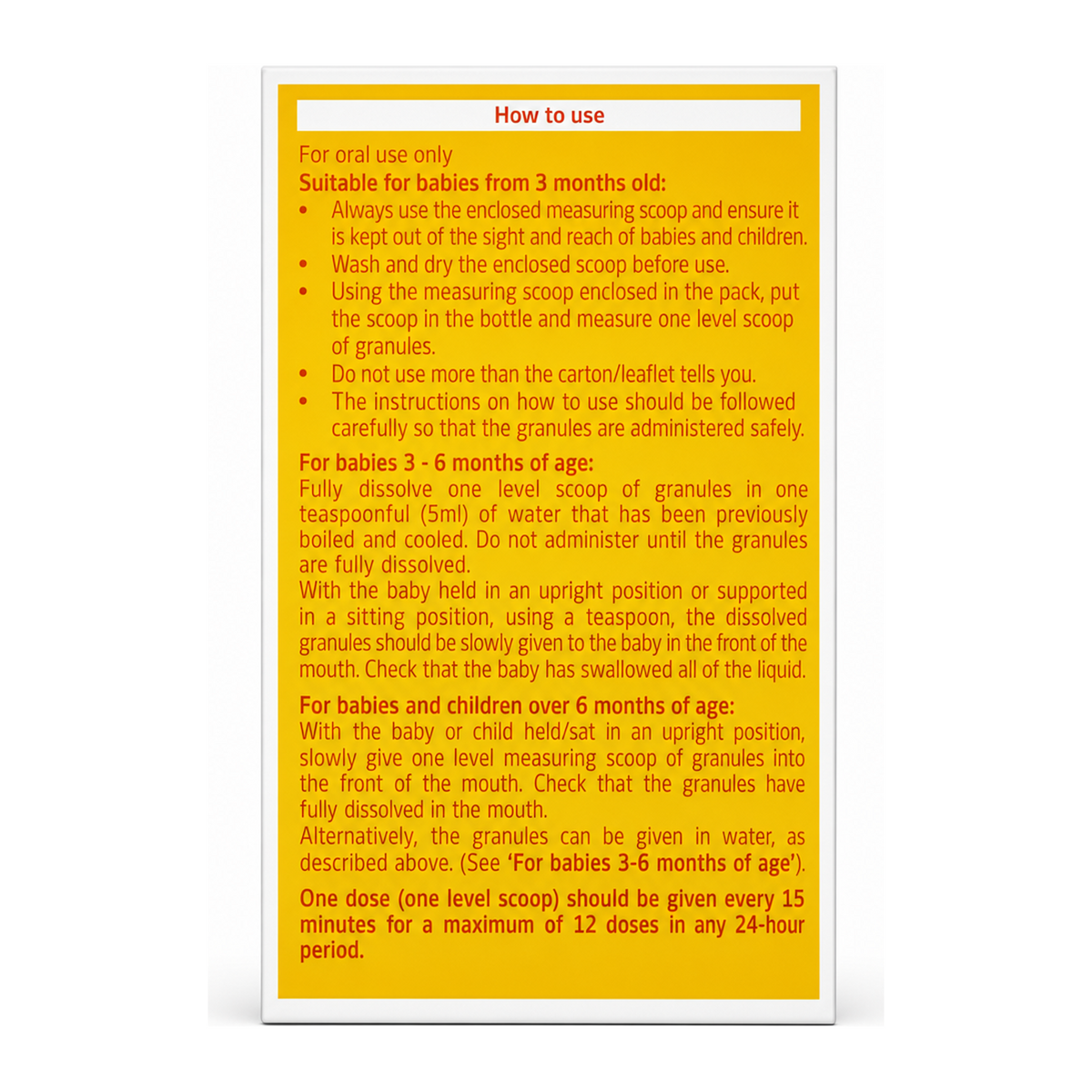 Weleda Chamomile Teething Granules — back view showing ingredients and product details, studio product photo on white background