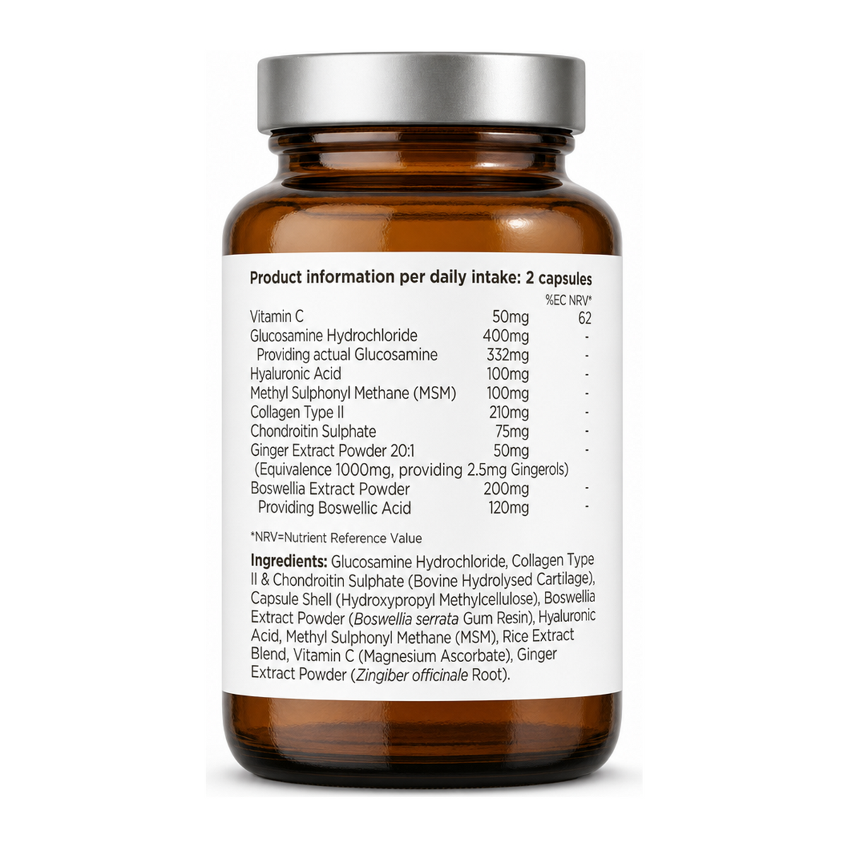 Biocare Joint Complex — back view showing ingredients and product details, studio product photo on white background