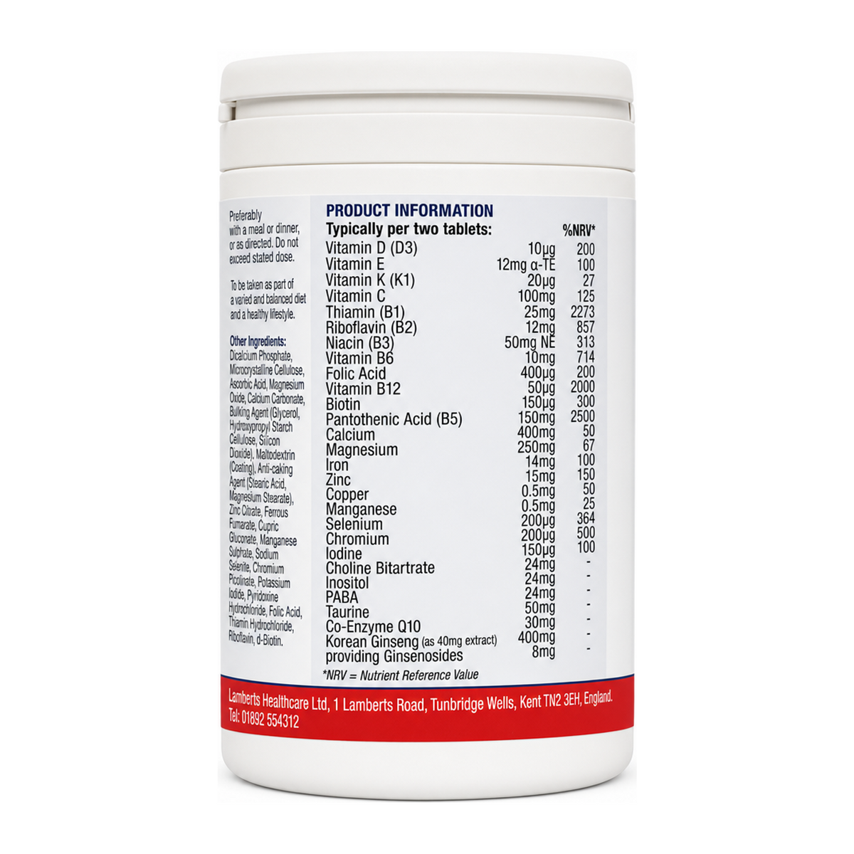 LAMBERTS MULTI-GUARD ADR — back view showing ingredients and product details, studio product photo on white background