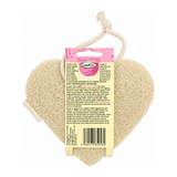 LoofCo Bath-Time loofah heart shape plastic free — back view showing ingredients and product details, studio product photo on white background
