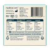 Natracare Natural Ultra Pads Super with wings x 12 — back view showing ingredients and product details, studio product photo on white background