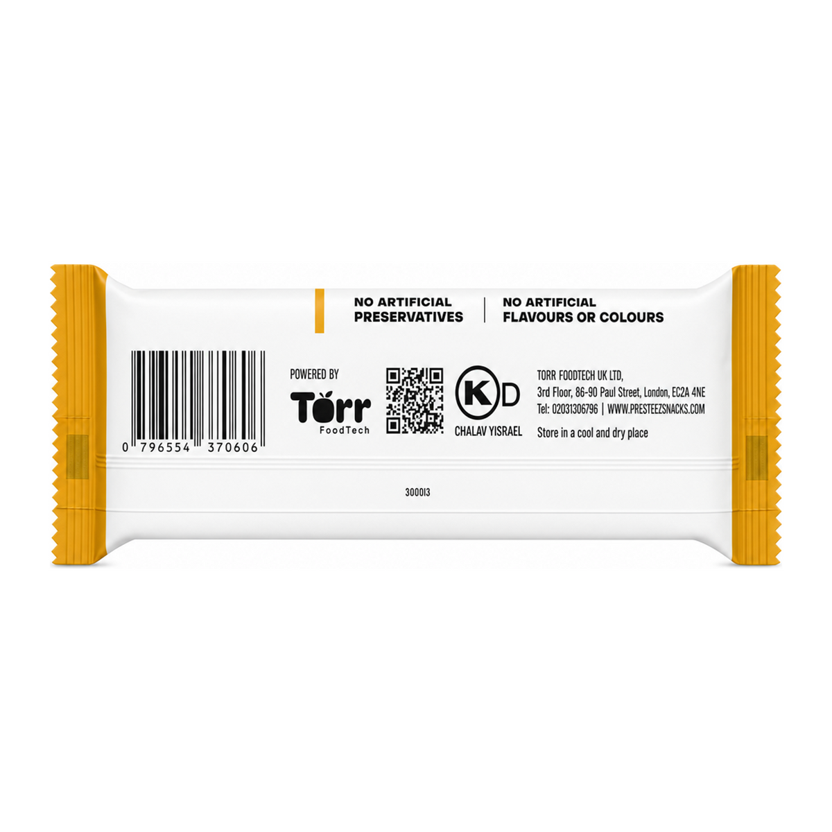 Presteez Peanut & Banana Bar — back view showing ingredients and product details, studio product photo on white background