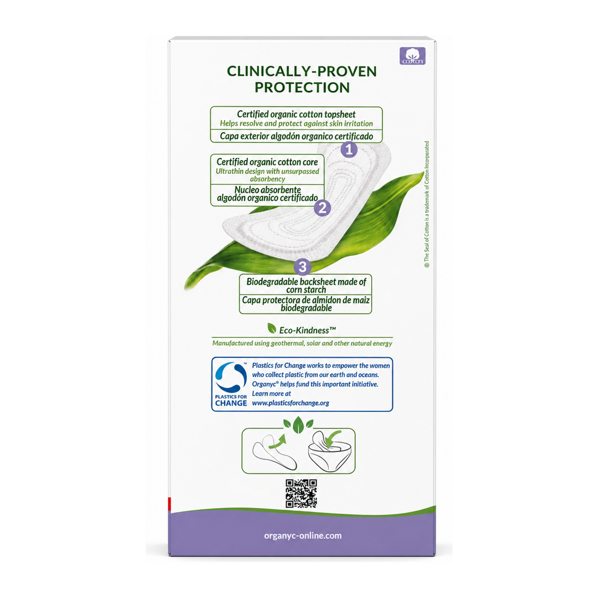 Organyc Pantyliner Light Flow - Flat - 24 Liners — back view showing ingredients and product details, studio product photo on white background