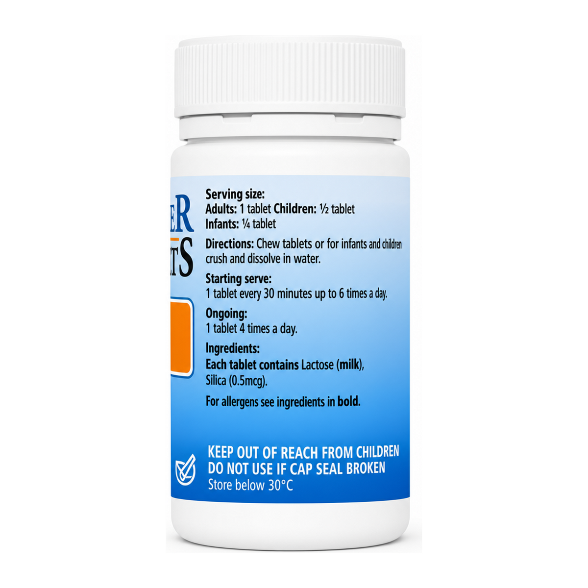Schuessler No 12 Silica Tissue Salts 125 Tabs — back view showing ingredients and product details, studio product photo on white background