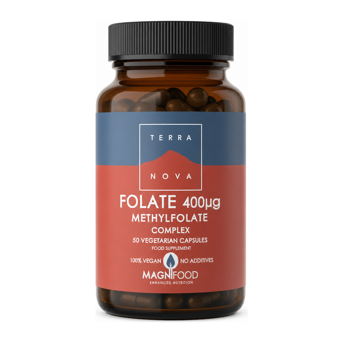 Terranova Folate (Methylfolate) 400Ug Complex — front view showing product label and branding, studio product photo on white background