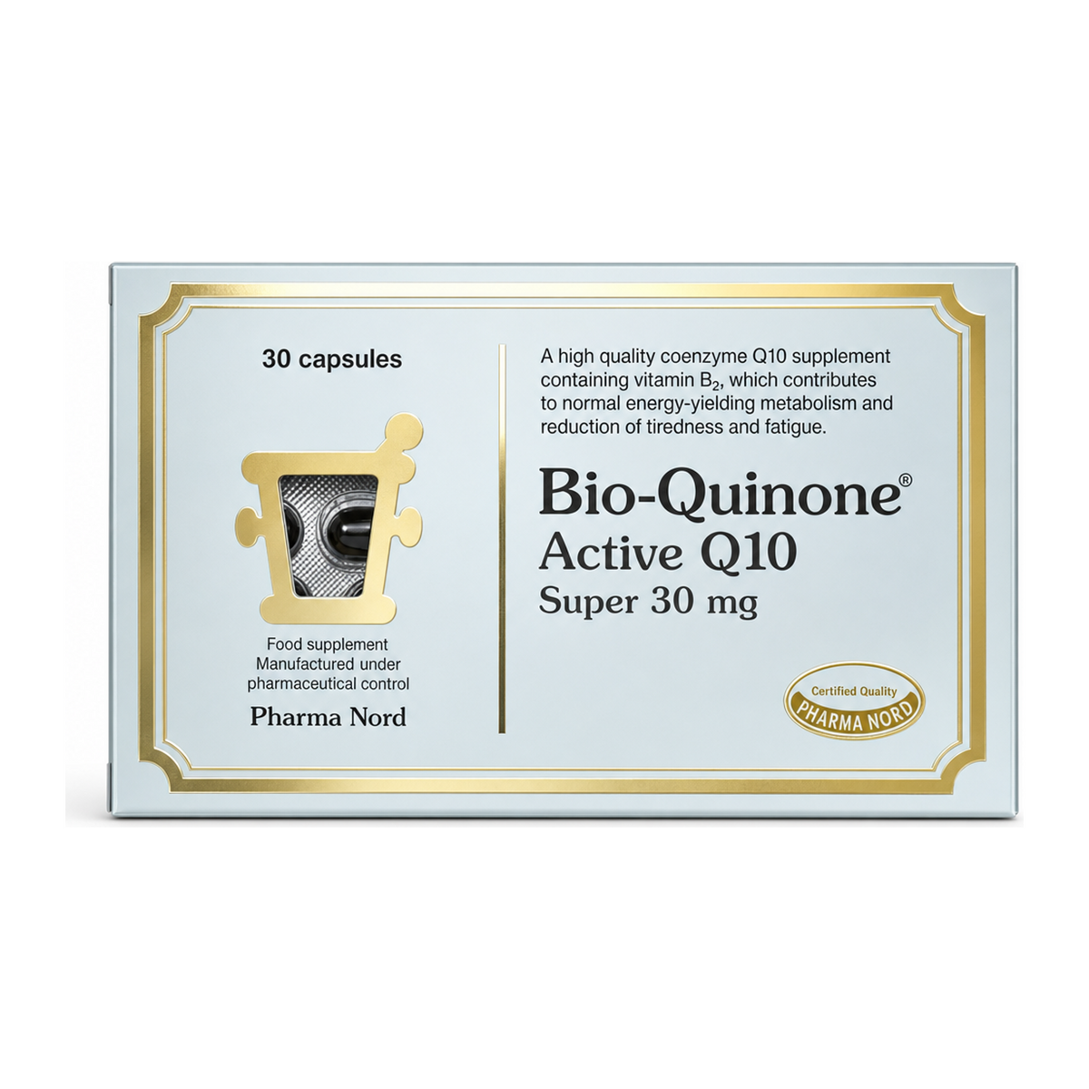 Pharma Nord Bio-Quinone Active Q10 Super 30mg — front view showing product label and branding, studio product photo on white background