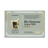 Bio-Quinone Q10 Gold 100mg Capsules — front view showing product label and branding, studio product photo on white background