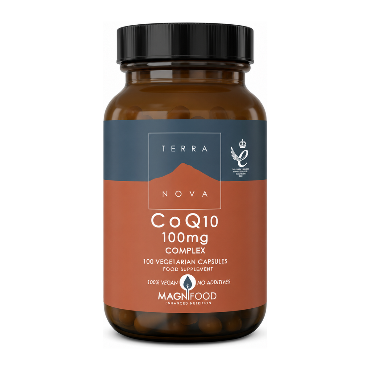Terranova CoQ10 100mg Complex — front view showing product label and branding, studio product photo on white background