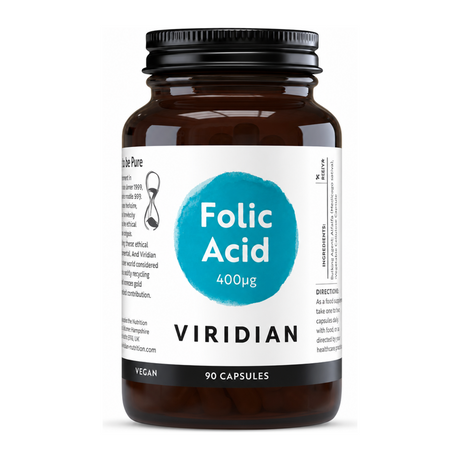 Viridian Folic Acid 400ug — front view showing product label and branding, studio product photo on white background