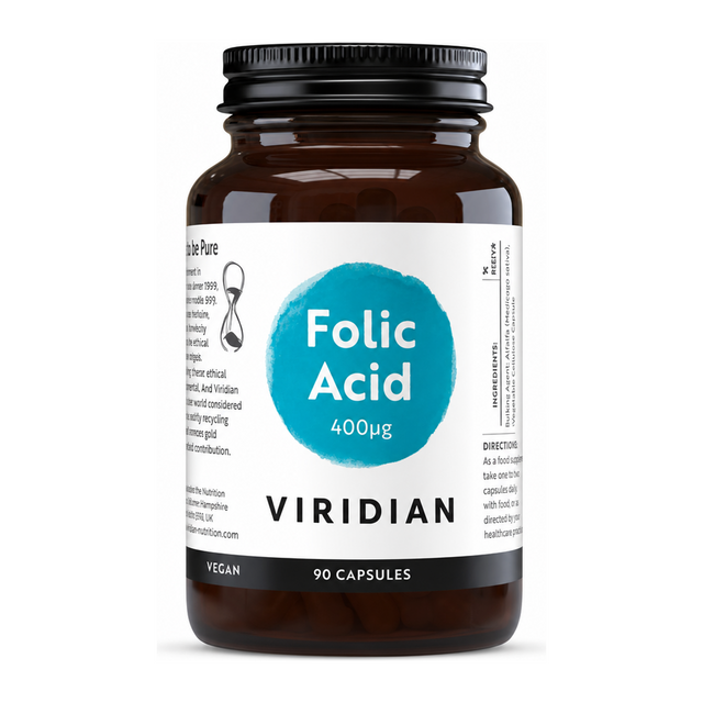Viridian Folic Acid 400ug — front view showing product label and branding, studio product photo on white background