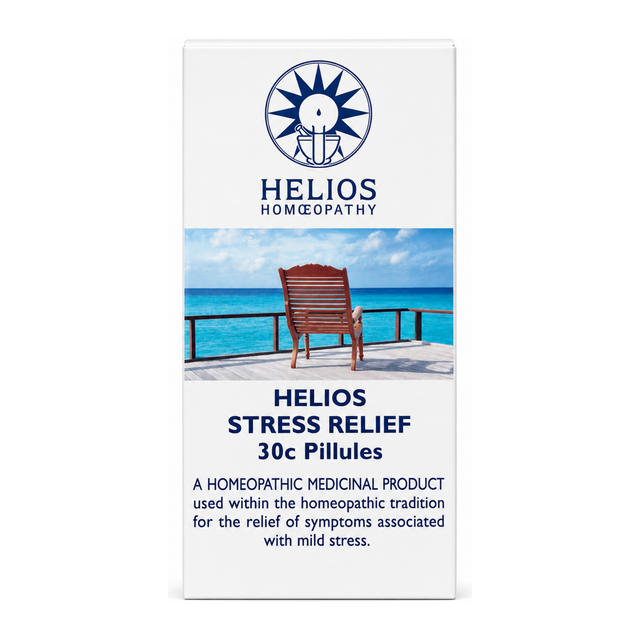 Helios Stress Relief 30c — front view showing product label and branding, studio product photo on white background
