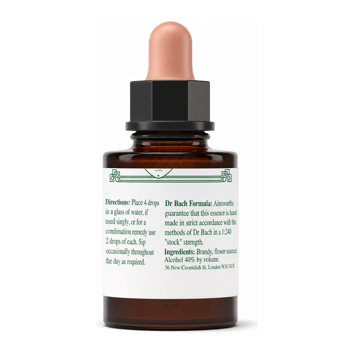 Dr Bach Mustard Bach Flower Remedy — back view showing ingredients and product details, studio product photo on white background