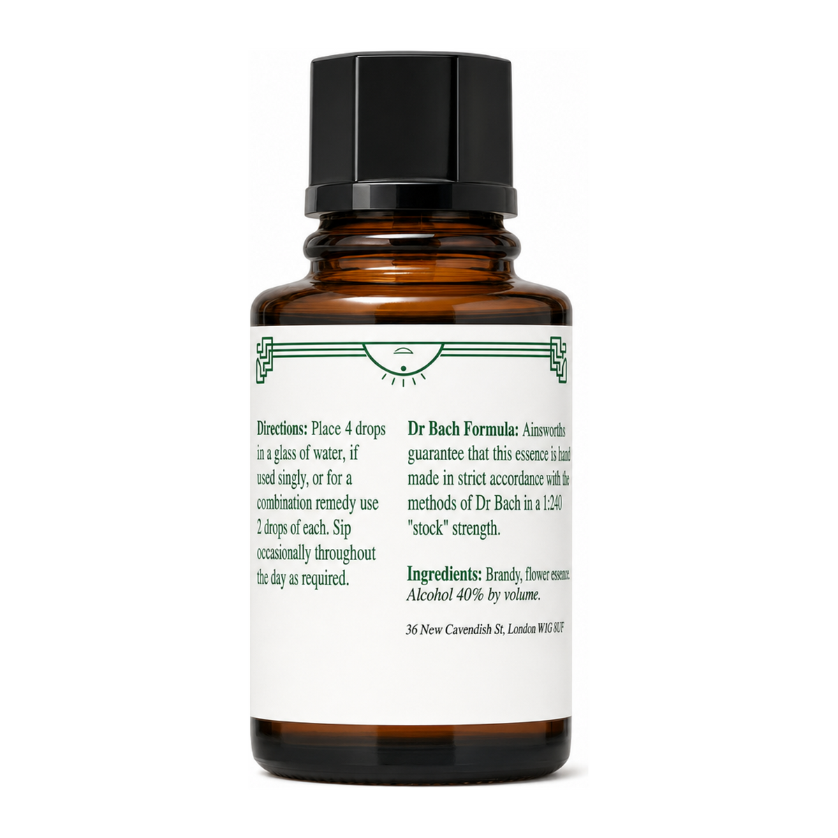 Dr Bach Gentian Bach Flower Remedy — back view showing ingredients and product details, studio product photo on white background