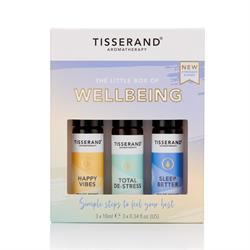 Tisserand The Little Box of Wellbeing contains 3 pulse point roller balls